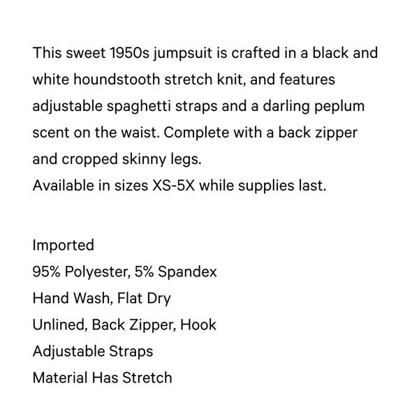 Unique Vintage 1950’s Black White  Houndstooth Peplum Jumpsuit 1X NWOT - Picture 6 of 8